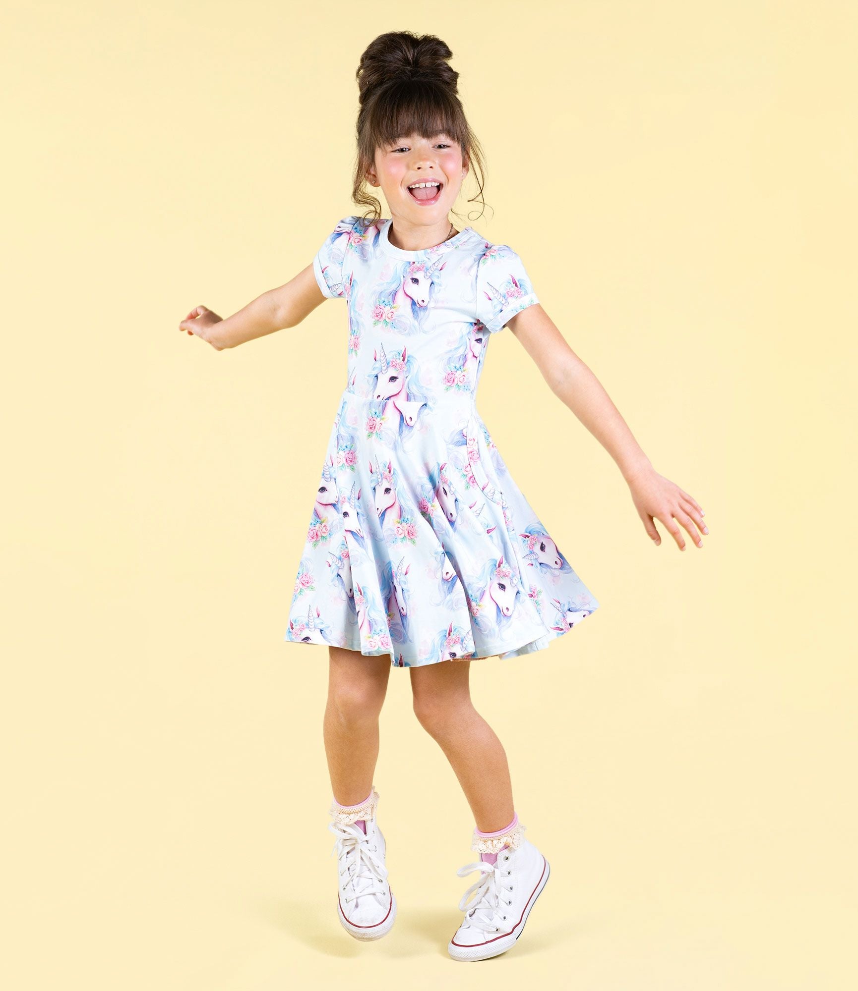 ROCK YOUR BABY Blue unicorn waisted dress
