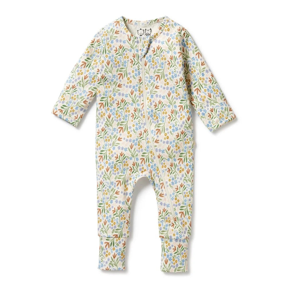 WILSON & FRENCHY Tinker Floral Organic Zipsuit with Feet