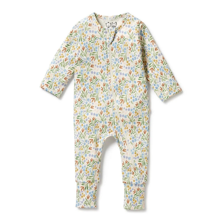 WILSON & FRENCHY Tinker Floral Organic Zipsuit with Feet