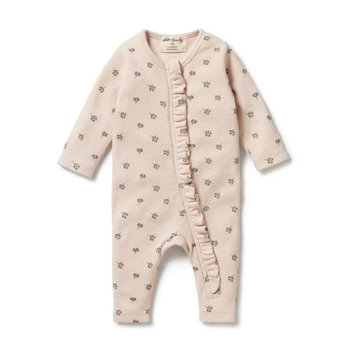 WILSON & FRENCHY Emily Floral Organic Waffle Ruffle Zipsuit