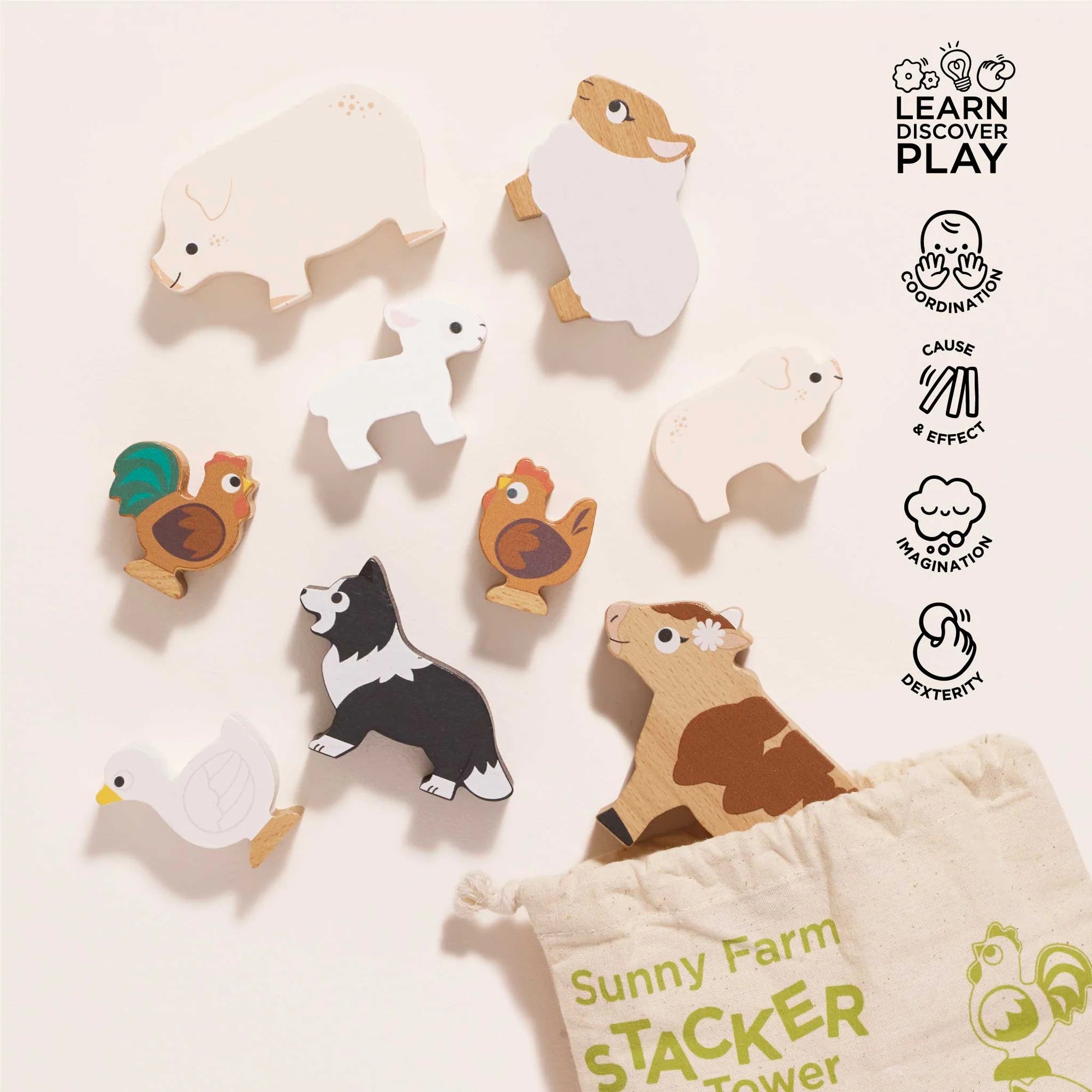 PETILOU Farm Stacking Animals & Bag