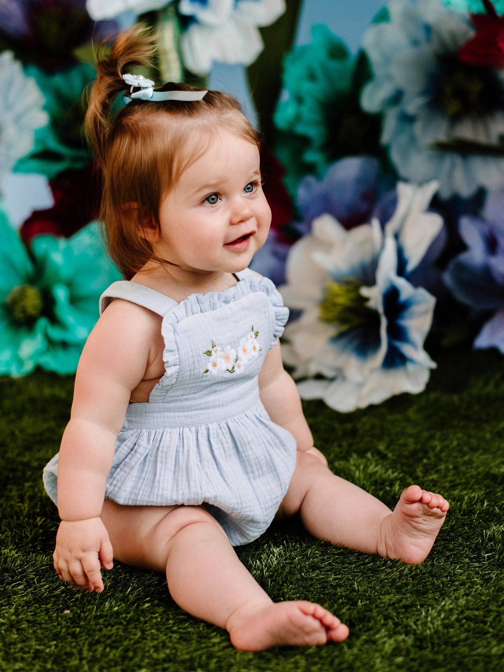Fleur Harris Botanical Frill Romper - Cornflower