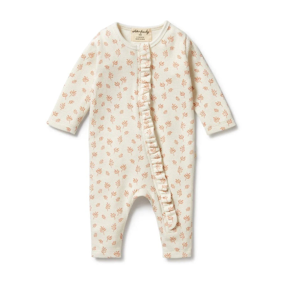 WILSON & FRENCHY Winter Bloom Organic Waffle Ruffle Zipsuit