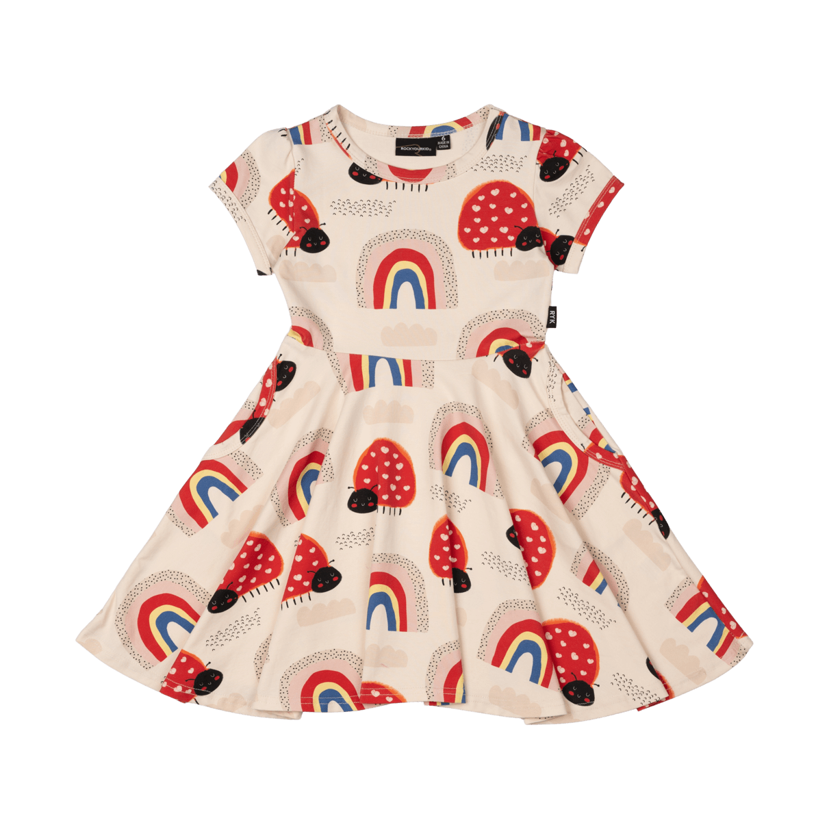 ROCK YOUR BABY Love bug rainbow waisted dress